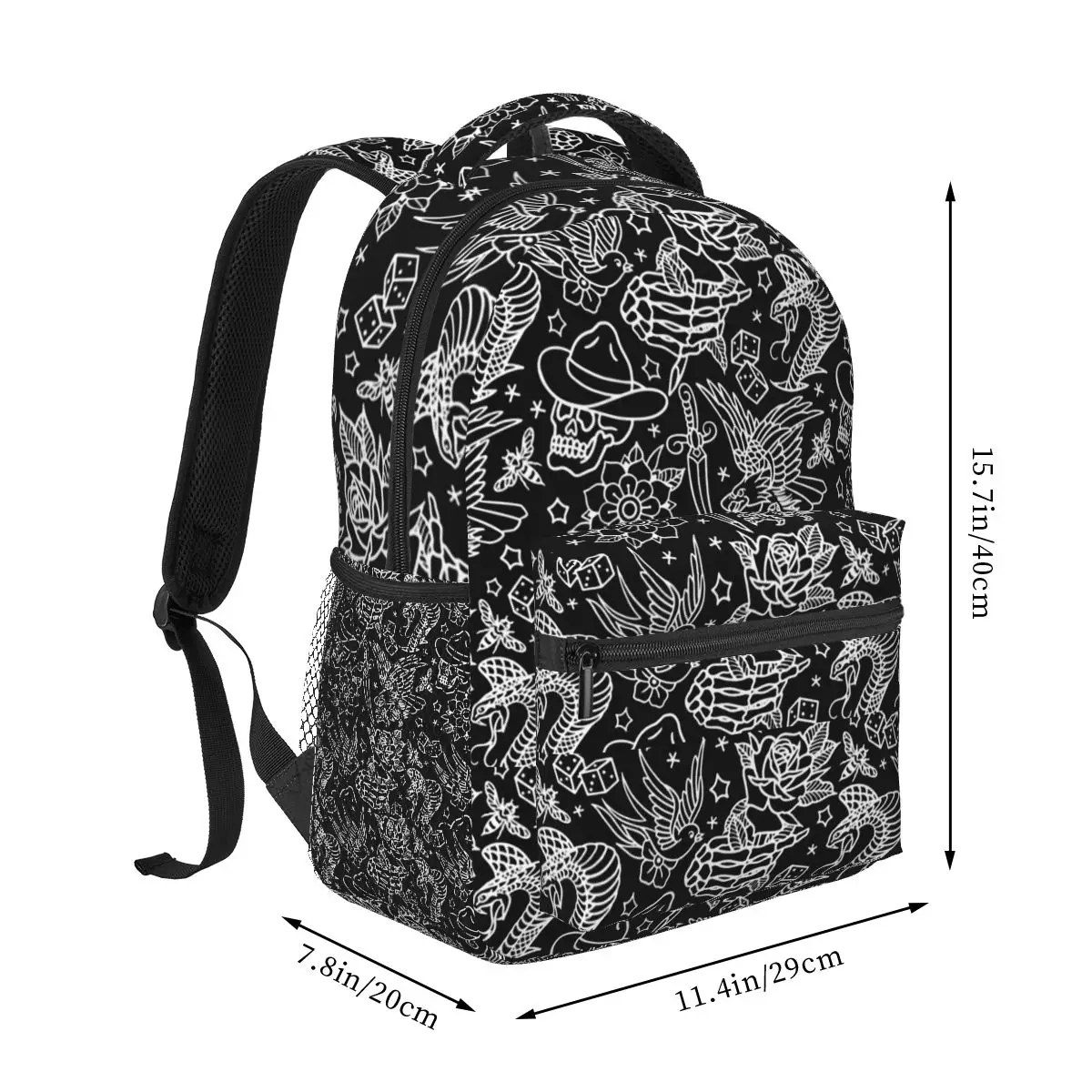 American Traditional Tattoo Flash Print Student Backpack School Bag Hiking Travel Daypack for Men Women Bookbag Shoulder Bags