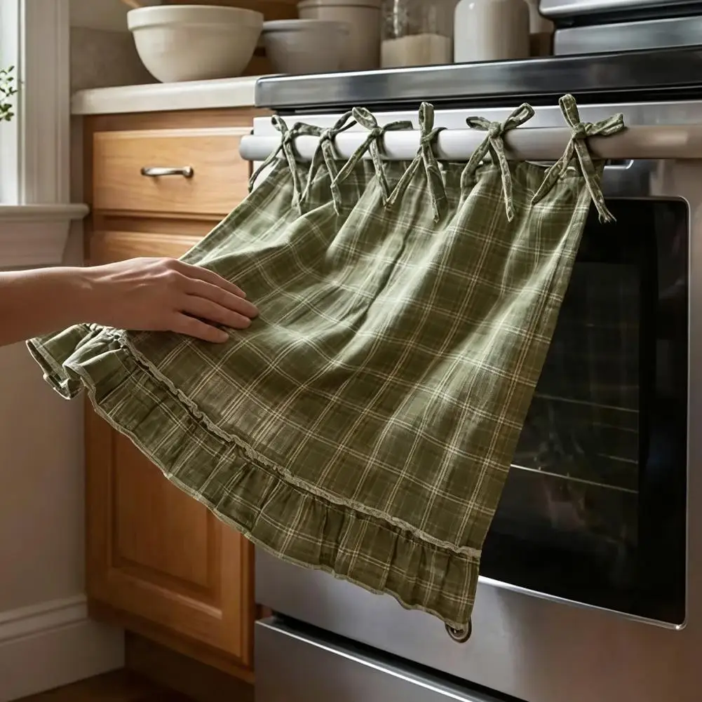 Oven Skirt Artisanal Farmhouse Oven Cover with Ruffle Trim Under Stove Oven Hideaway Curtain Kitchen Decor view 3