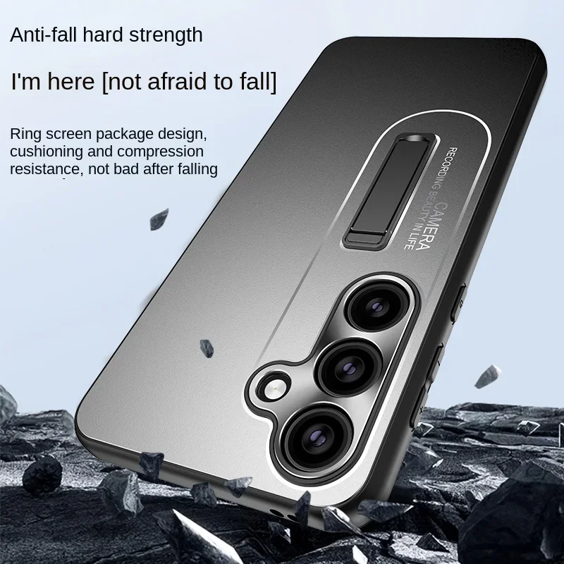 Phone Case for Samsung Galaxy S24 Plus S23 Ultra Invisible Bracket Lens Full Protection Metal Back Cover Soft TPU Bumper Cases