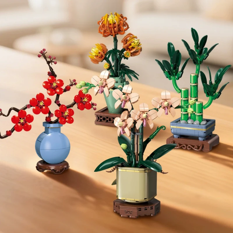 Bonsai Garden Lego - SEMBO Kunstbloemen Bouwstenen Geluksbamboe Orchidee Bonsai