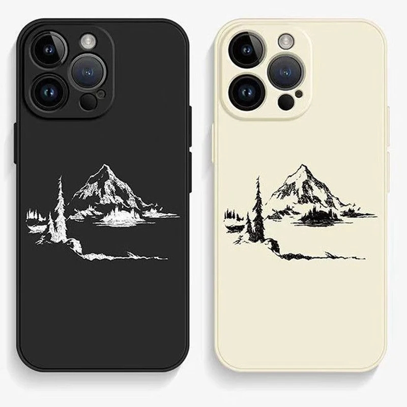 

Retro Mountain Sketch Matte Phone Case For iPhone 17 16E 16 15 14 Plus 13 12 11 Pro Max 17 Air Nature Shockproof Silicone Cover