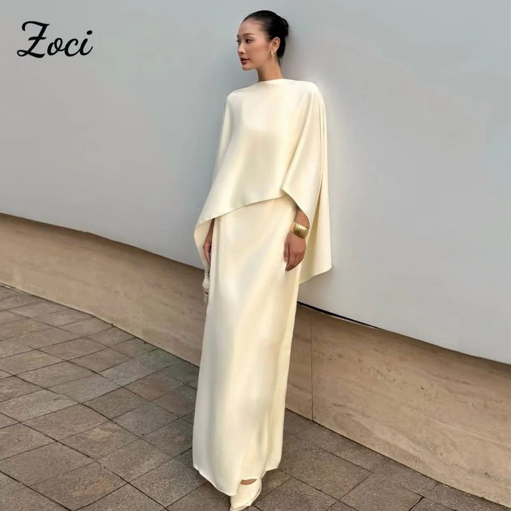 Zoci ケープスリーブ ベージュ 控えめな女性のイブニングドレス 写真撮影用 カスタマイズされたエレガントなプロムパーティードレス 結婚式のゲストドレス