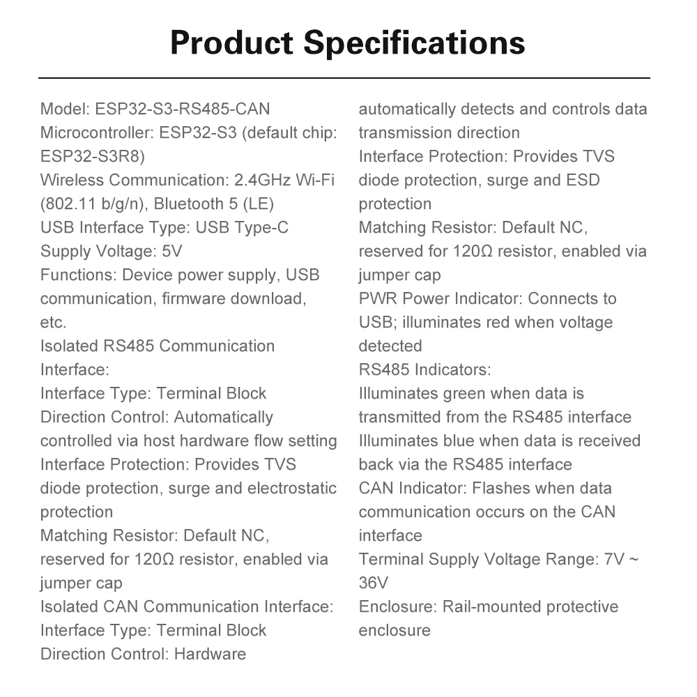 Industrielle ESP32-S3-RS485-CAN 1-Kanal Wifi Bluetooth Relais Industrielle Steuerplatine Rs485 Kann Communicator Typ C – Detail 2