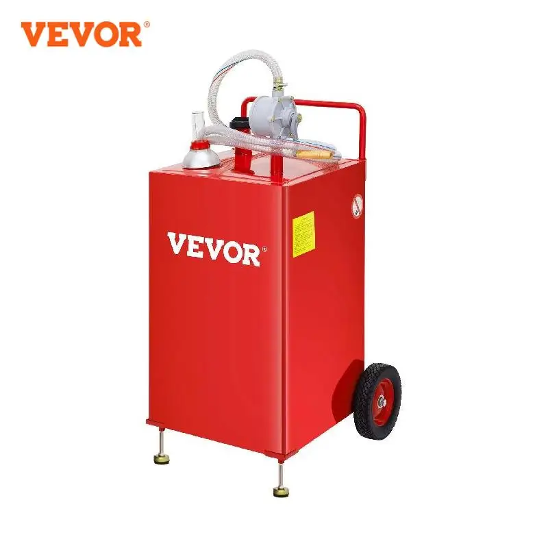 VEVOR 30 Gallon Fuel Caddy, Fuel Storage Tank on 2 Wheels, Portable Gas Caddy with Manuel Transfer Pump for Cars, ATVs, Boats