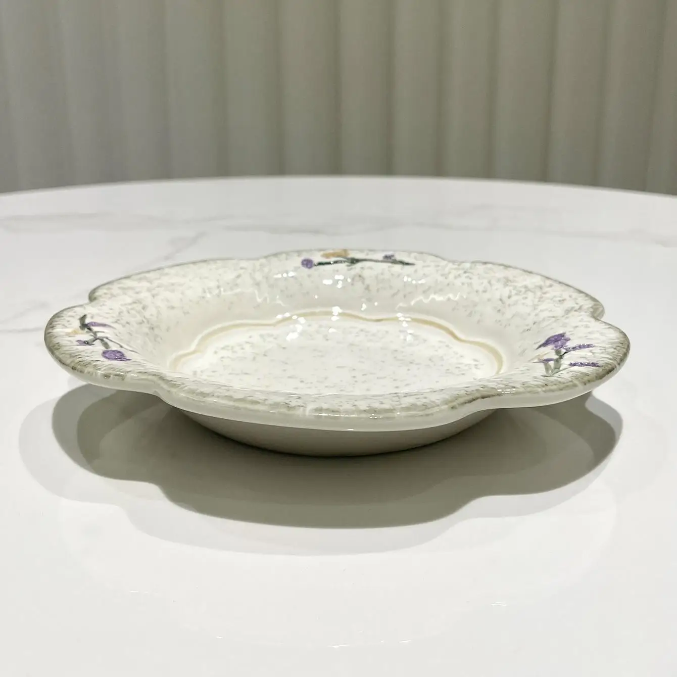 DSA  purple retro elegant flower pattern ceramic plate, high-end simple texture ceramic plate