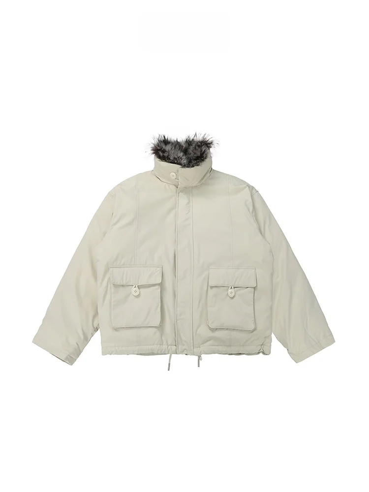 

Free Center American Street Sle Detachable Fur Collar Jaet Cotton Padded ex Winter Coat Trendy Couple Outerwear