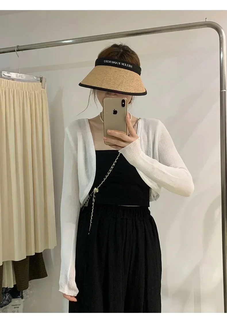 Crochet Shrug Cardigan for Women Cover Up Long Sleeve Sheer Openwork Open Front Crop Sweater Knit Cover Up Beach Outfit