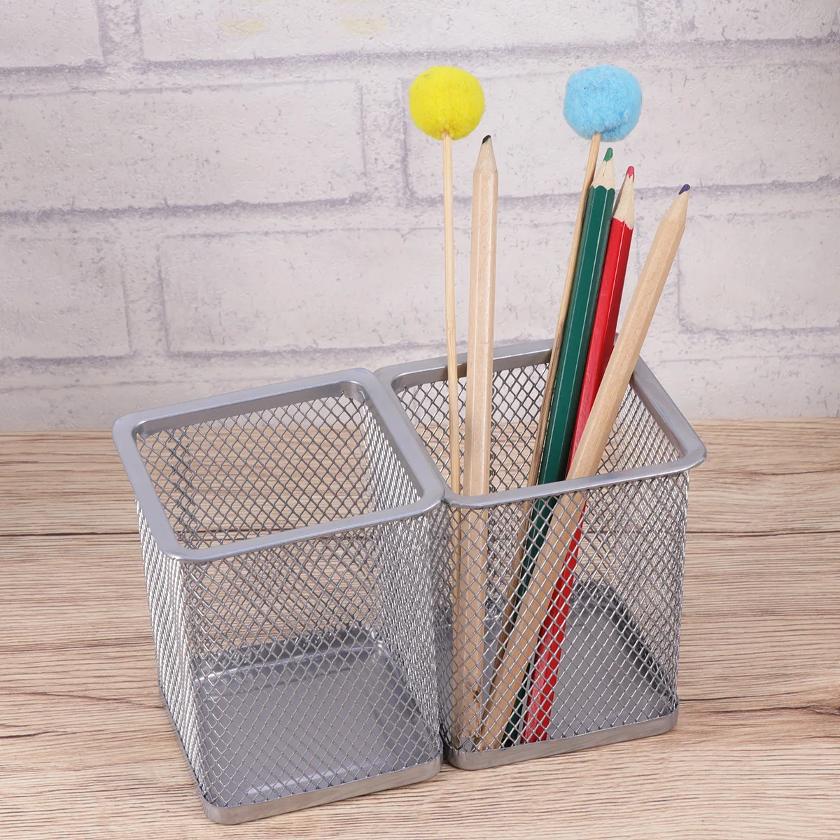 

2 Pcs Metal Hollow Pen Holder Office Desk Accessories Square Pencil Tool Wire Mesh Pot