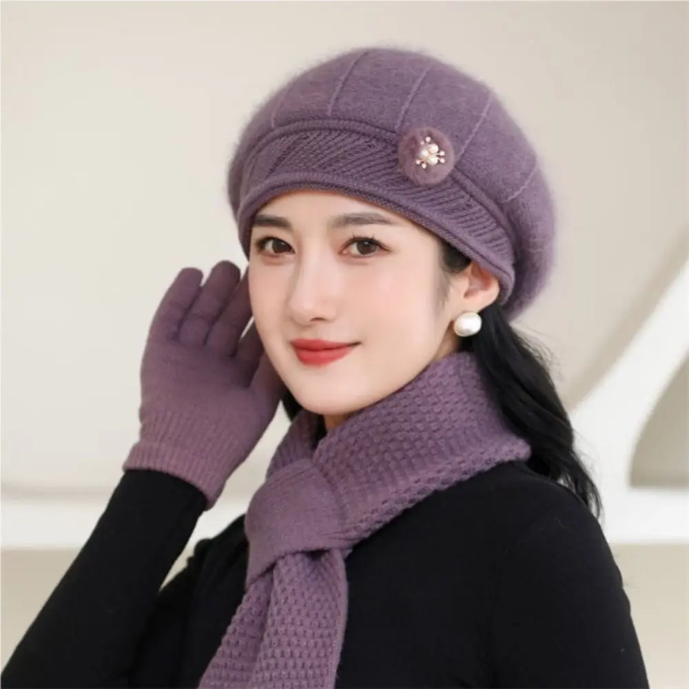 

Новая зимняя шапка из кроличьего меха с цветочным декором, сохраняющая тепло, шапка среднего возраста, утолщенная ветрозащитная термошапка, осень-зима