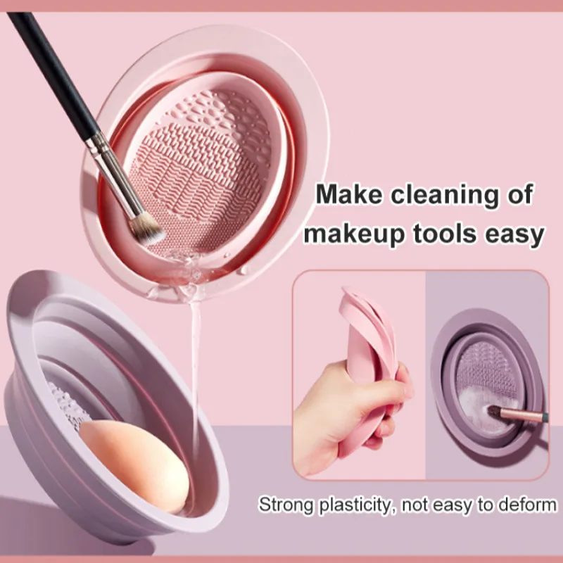 Silicone Folding Scrub Bowl Makeup Brush Set Powder Puff Cleaner Tool Cleaning Solution Drying Mesh Pocket Beauty Eggs