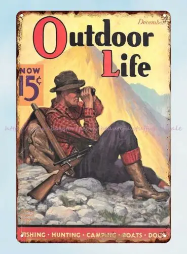 old reproductions Outdoor 1936 rifle hunter mountain hunting metal tin sign