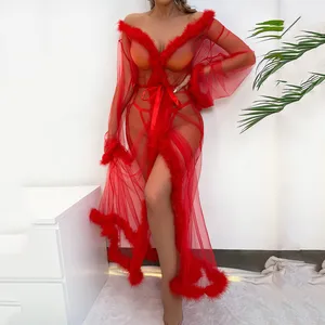 Frauen Robe langer Peterover Nachtwäsche Braut Elfmeter Regen Dessous Nacht tragen Bad Raketen Mesh Dessous des Valentinstags 10 Hauptverkauf lang Feder - №6