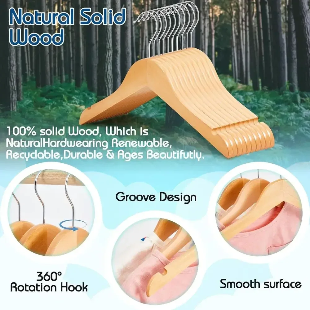 20 عبوة من شماعات الأطفال الخشبية مع مشابك معدنية، 12.6 شماعات معطف بخطاف دوار لملابس الأطفال