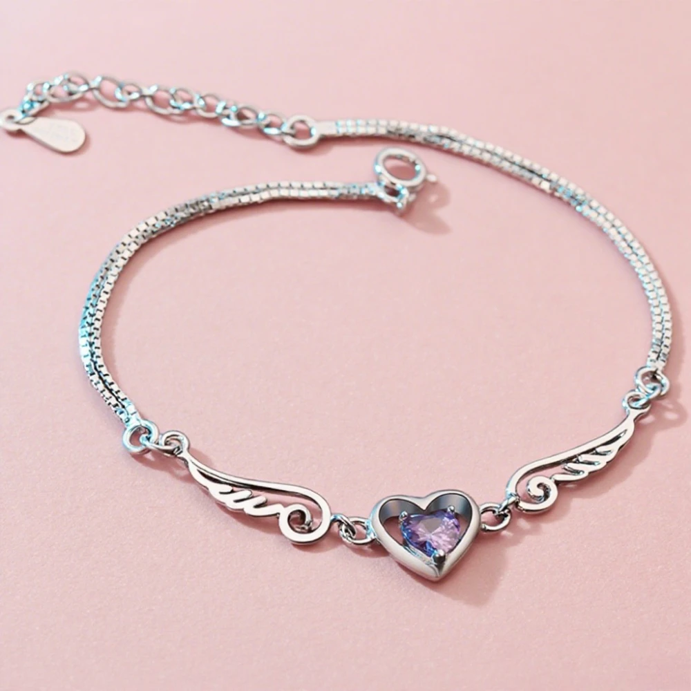 

925 sterling silver bracelet angel lover amethyst zircon sweet bracelet women's engagement wedding jewelry jewelry gift