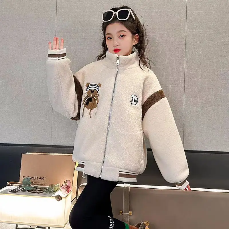 Autumn Winter Cute Teddy Bear Jacket Coat Kids Teens Fashion Clothes For Teens Girls Cardigan 5 To 14 Children Outwear Coats