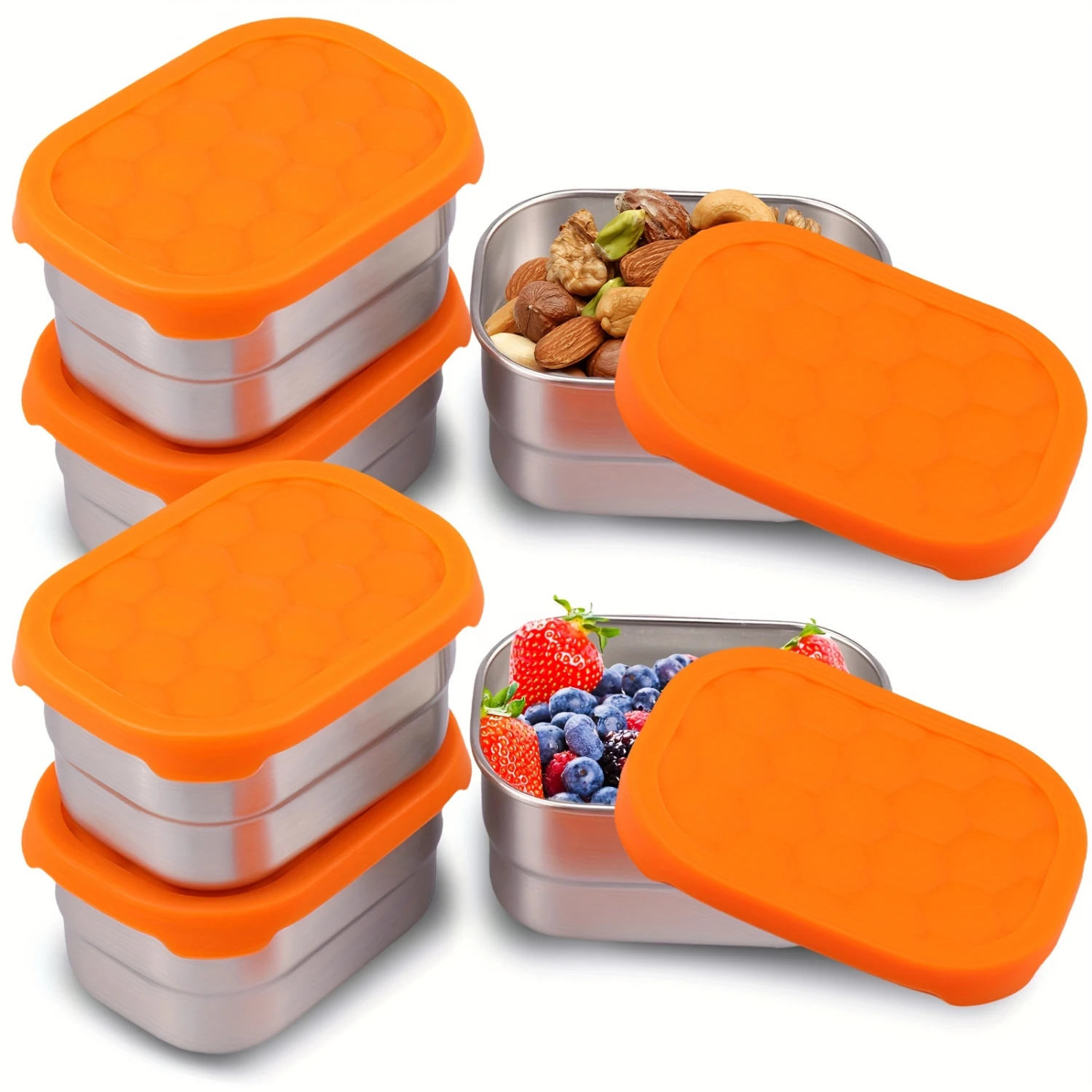 6pcs 8oz Stainless Steel Snack Box, Small Metal Food  Box With Silicone Lid, Leakproof Snack Lunch Box For Teenagers And Workers