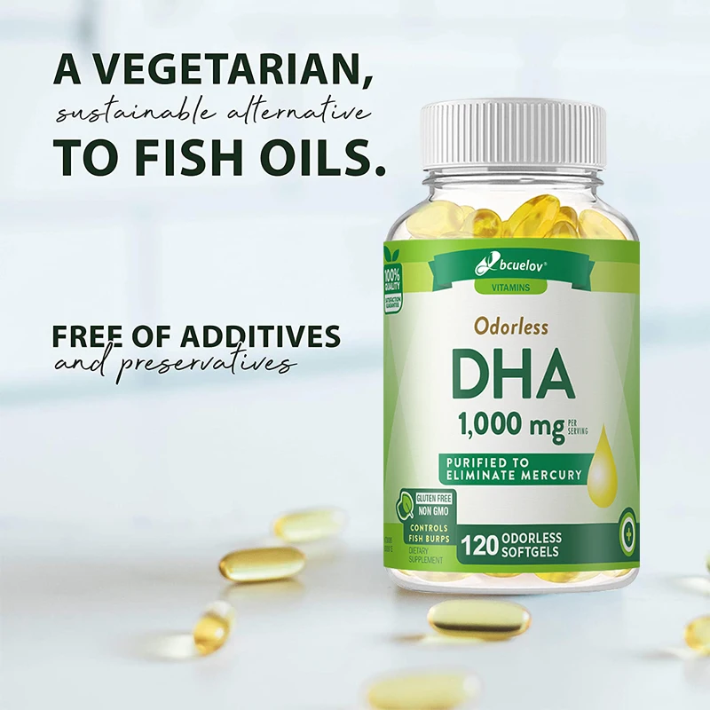 DHA Supplement, Fish Oil Omega-3 1240 Mg, DHA-1000 Mg, EPA-180 Mg, Vitamins, Supports Brain Health, Mercury Free