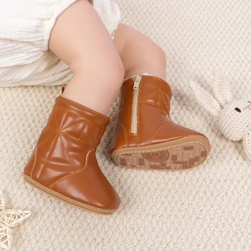 حذاء أطفال قطيفة مضاد للانزلاق من Meckior ، أسفل سميك ، جوارب دافئة ، قاع ناعم ، مريح ، حذاء ثلج للأطفال الصغار ، شتاء