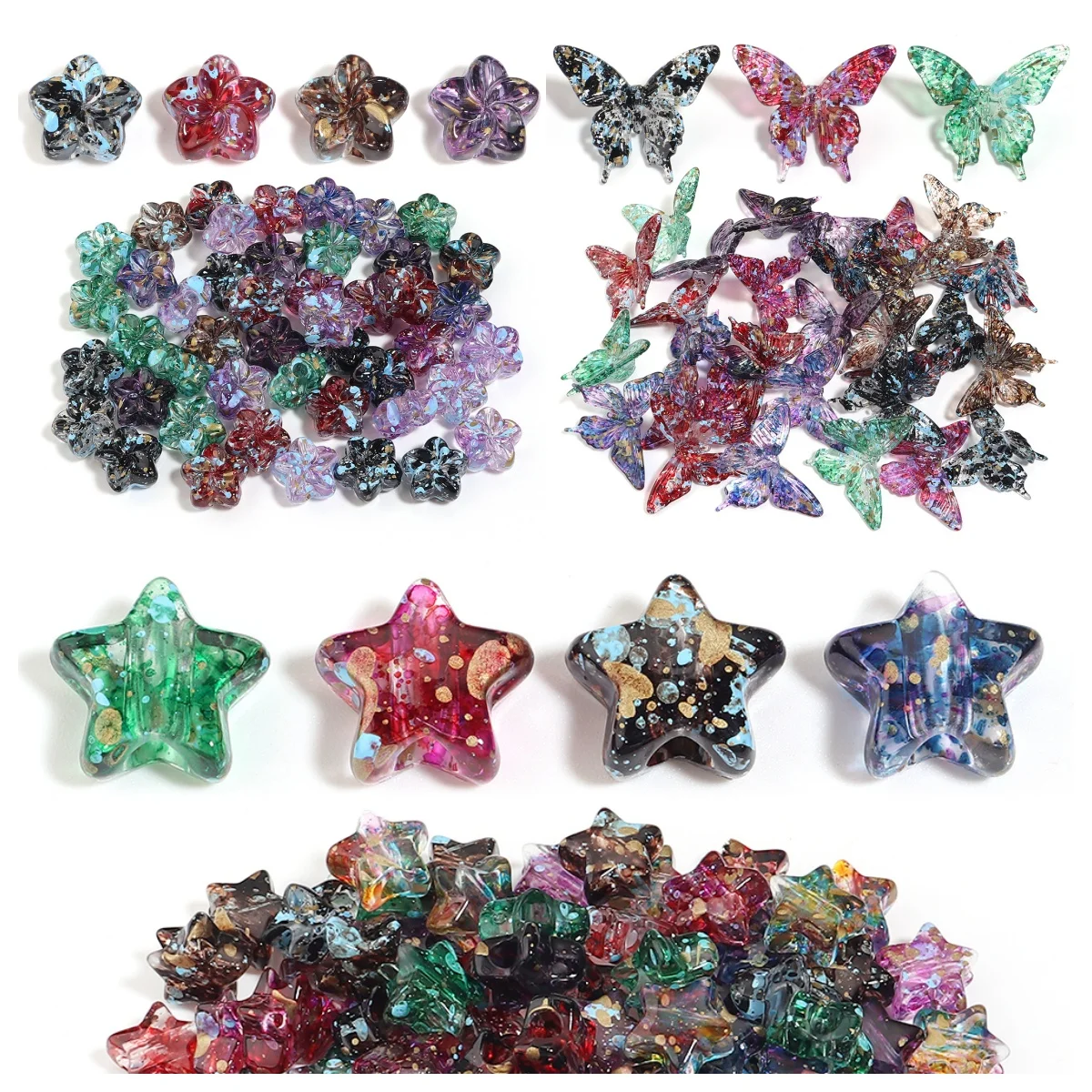 5/10pcs Transparent Color Star Acrylic Beads Flower Butterfly Shaped Loose Spacer Bead for Jewelry Making DIY Bracelets Earrings