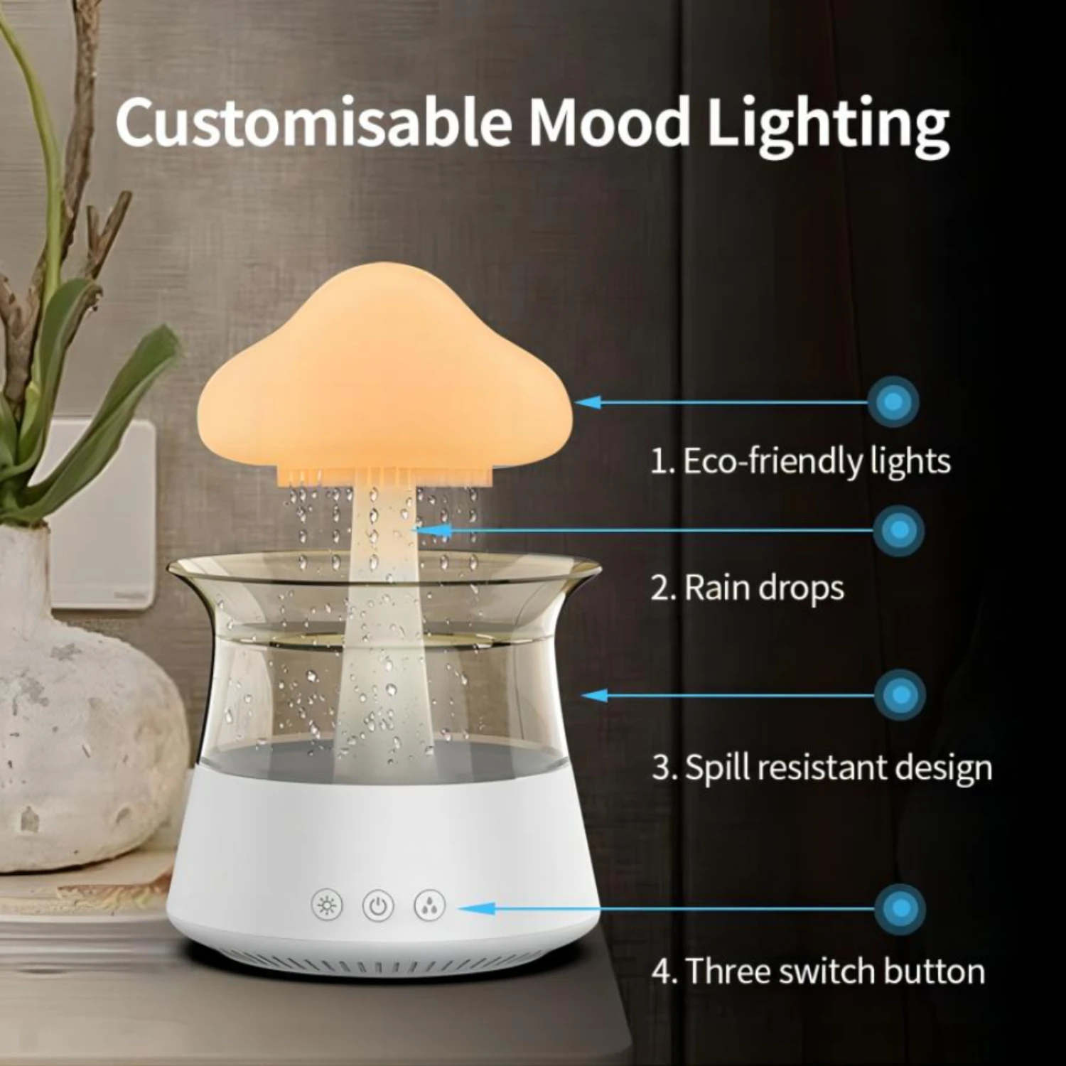 Humidificateur à ultrasons coloré avec technologie d'atomisation, diffuseur de pluie de nuage, aromathérapie relaxante, sereine et apaisante, nouveau