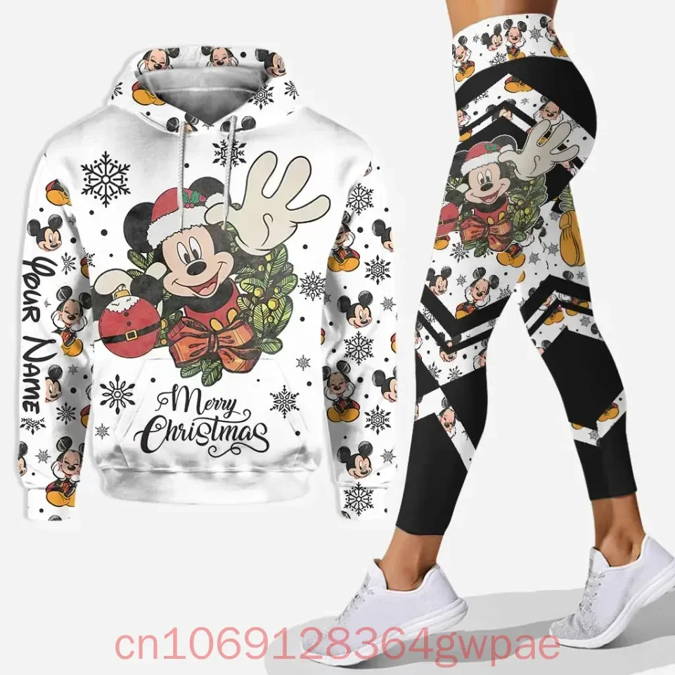 Disney Mickey Women\'s Hoodie and Leggings Set Minnie Mickey Christmas Yoga Pants Sweatpants Fashion Casual Leggings Track Suit