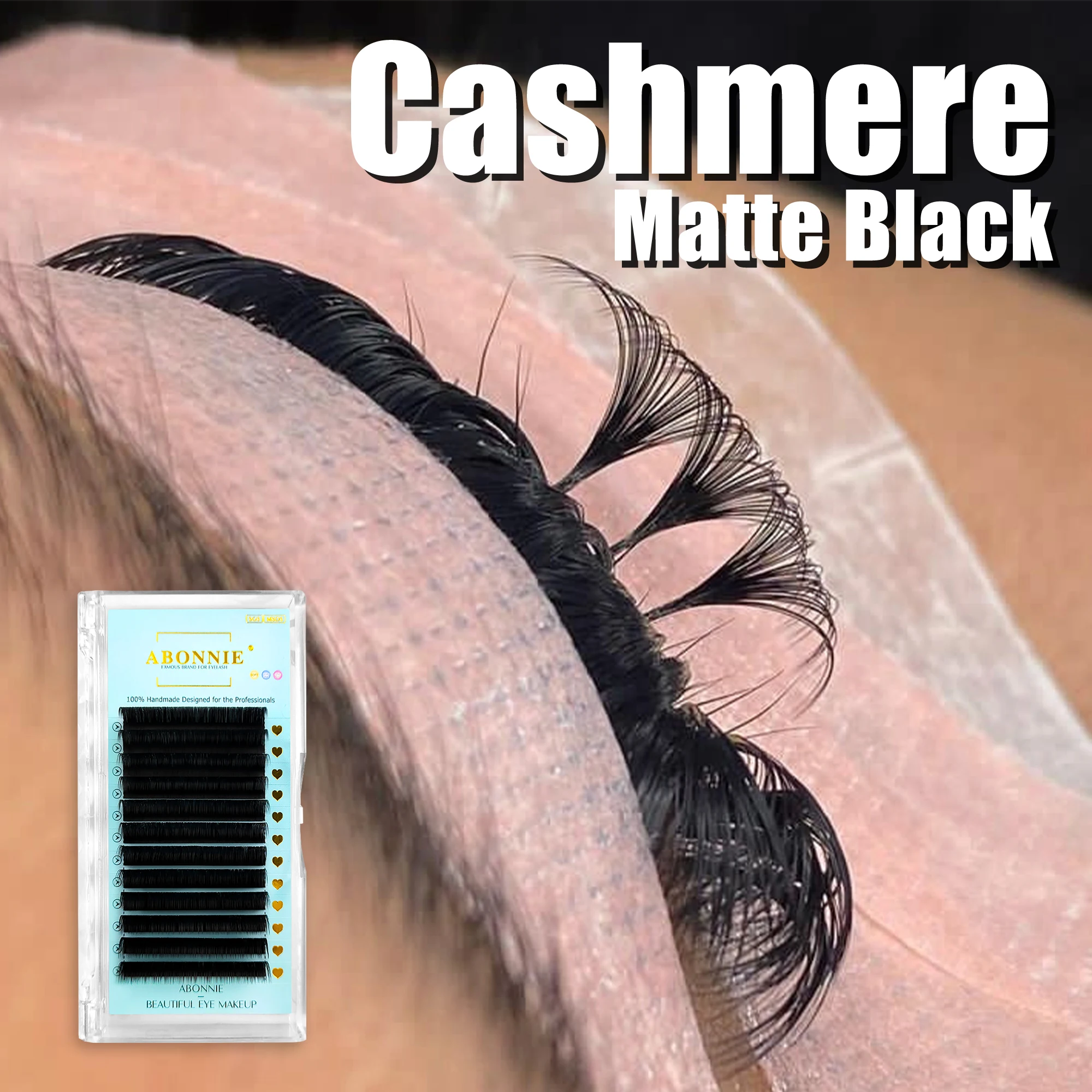 Abonnie Cashmere Eyelash Extensions Fluffy Volume Lashes Matte Black Classic Lashes Dark Black Fan Like Butter Lash Tray