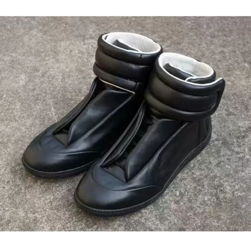 Women Futuristic Slip On High Top Ankle Boots Padded Fold Cuff Leather Flat Sneakers Streetwear Round Toe Casual Short Booties - view 2