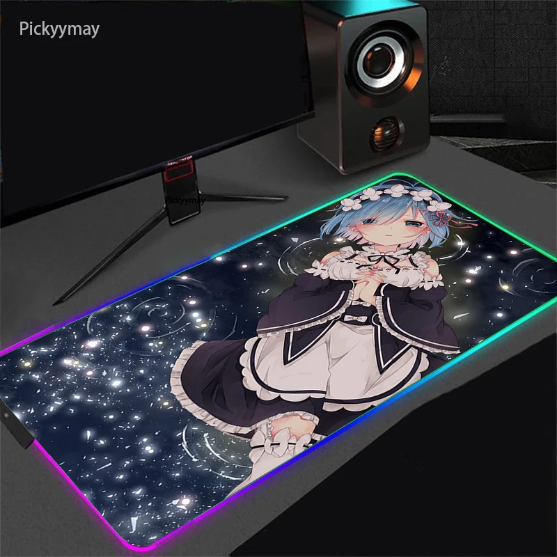 Re Zero Alas Mouse Anime RGB PC Gamer Alas Mouse Laptop Komputer LED Alas Mouse Keyboard Berkilau Alas Mouse Besar Anak Perempuan Imut Alas Meja