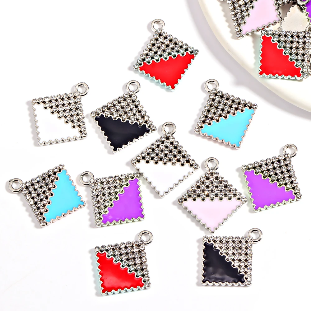 10 قطعة/الوحدة لامعة المينا سبائك كريستال مستطيلة سحر حساسة قلادة أقراط قلادة صنع المجوهرات اكسسوارات بالجملة #4