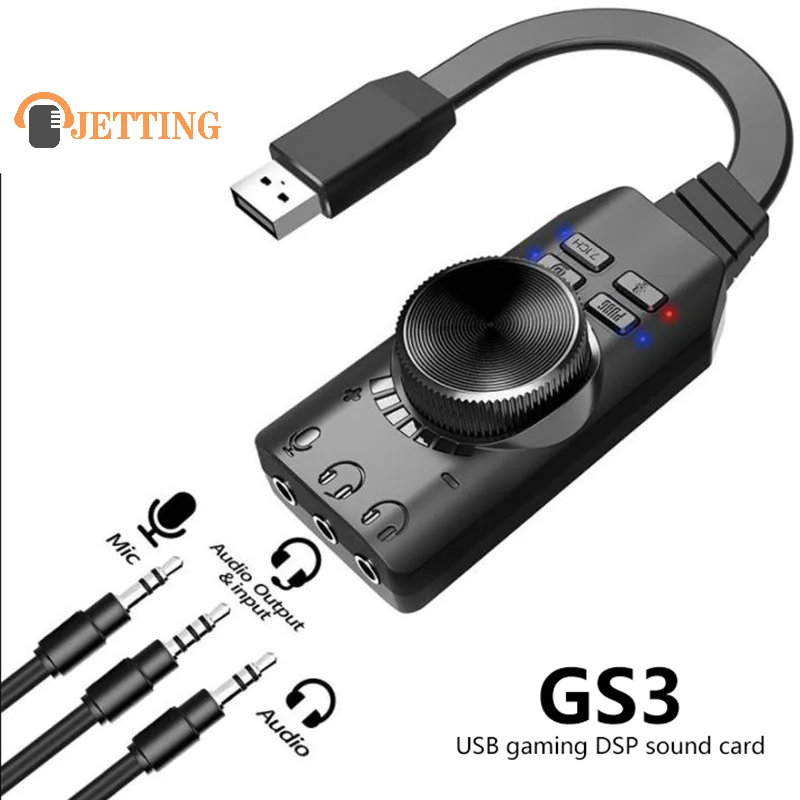 GS3 USB2.0 External Sound Card Virtual 7.1 Channel Sound Card Adapter Plug And Play Headphone Microphone Jacks Volume Control