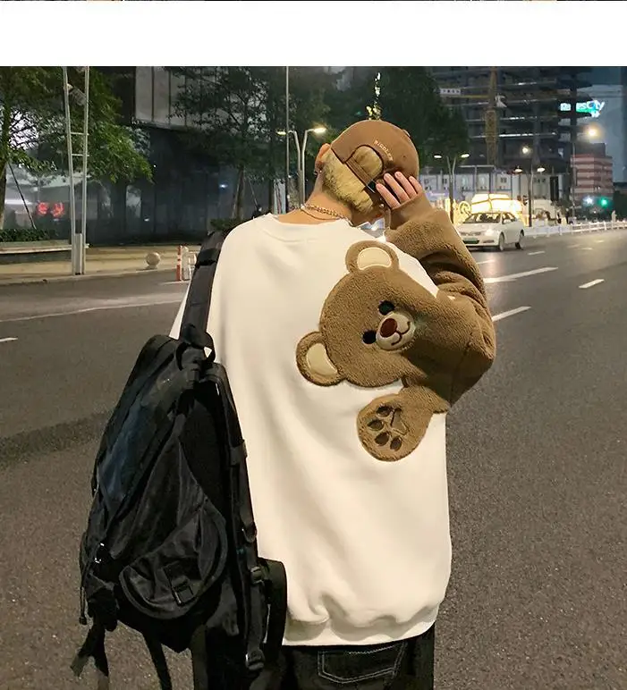 Y2k Otoño Invierno abrigo dulce con capucha estampado de oso Harajuku sudaderas con capucha sueltas para mujer jersey de franela de lana sudadera