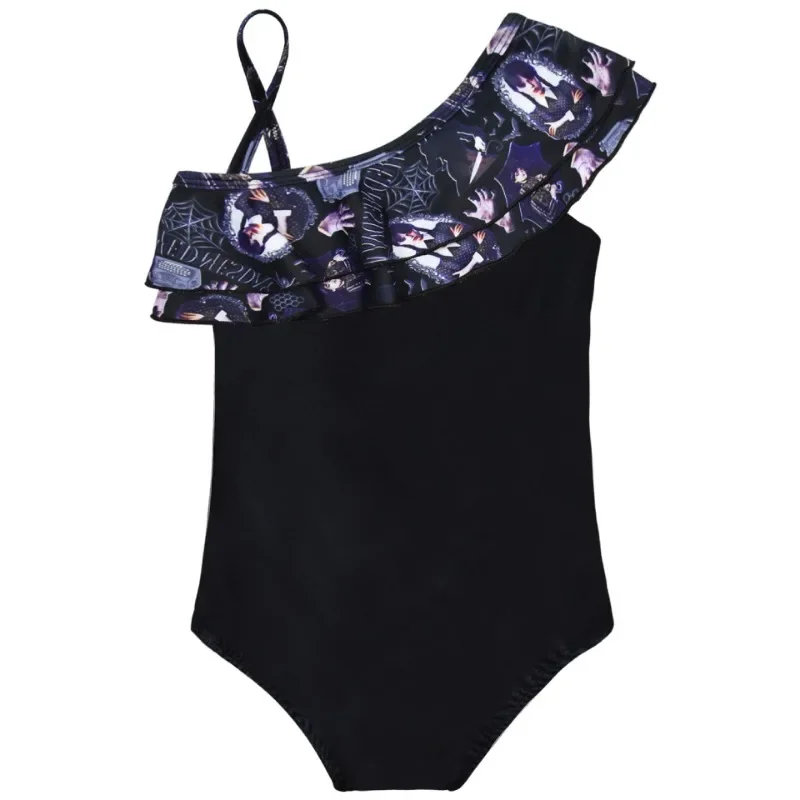 Girl One Piece Wednesday A-Addams Swimsuit Adams Print Child Girl Bathing Suits Child Swimwear Kids Gothic Swim Wear dress set