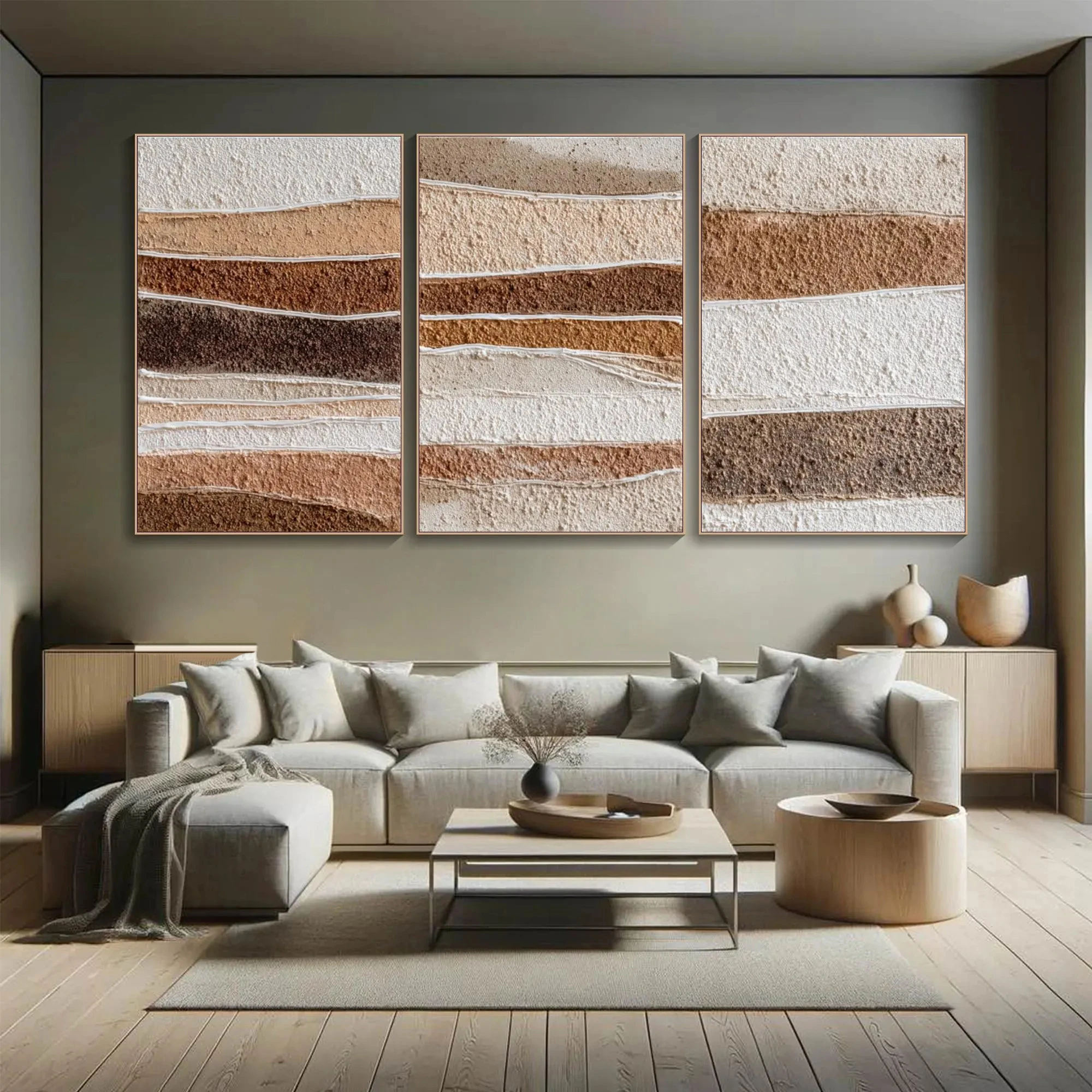 Neutral Earth Tone Textured Abstract Canvas Wall Art Brown Beige Layered Painting Poster Print For Living Room Home Wall Decor