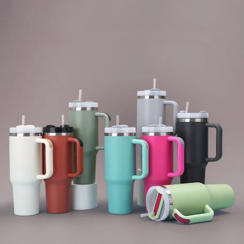 

40oz Large Capacity 304 Stainless Steel Vacuum Cup With Handle And Straw Car Water Bottle Cold Hot Mugs Vacuum Flask For Outside