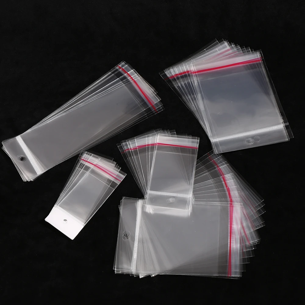 Multisize Clear OPP Self Adhesive Seal Bags with Hang Hole,Plastic Pouches for Jewelry Beads Small Accessories Display Packaging
