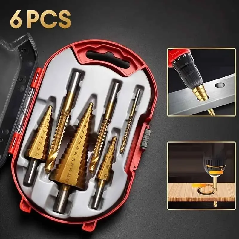 6Pcs Step Drill Bits Saw Drill Set HSS Titanium Milling Cutter for Woodworking Metal Core Hole Opener 4-12 4-20 4-32mm 3 6 8mm