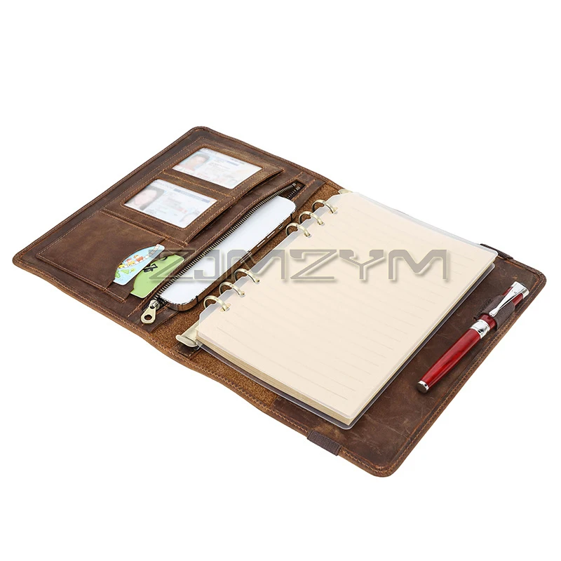 A5 Leather Notebook Cover Office Document Holder Detachable Buckle 6 Ring Loose-leaf Notebook Cover Business Stationery