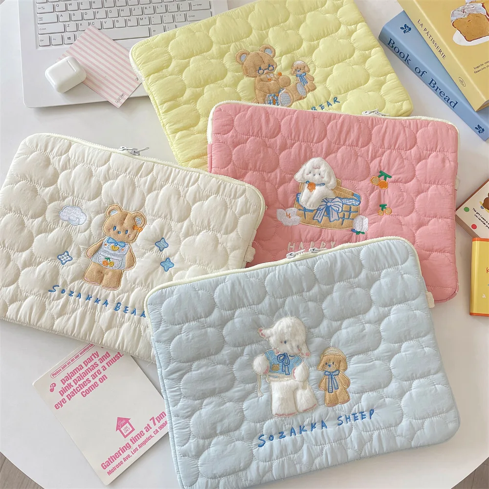 

Cute Cartoon Embroidery Case 11 14 Inch Aesthetic Cloud Pattern Laptop Bag for IPad MacBook Soft Plush Protective Carrying Bag