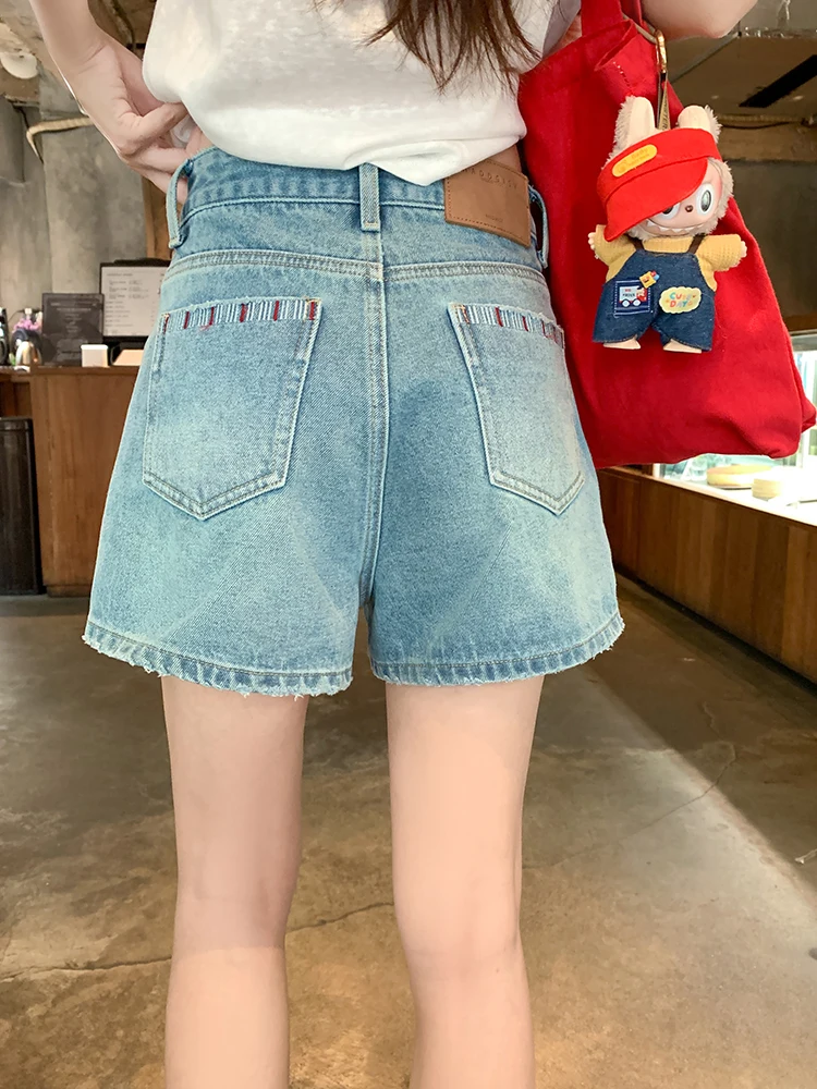 

Синие джинсы с высокой талией и прямым кроем для женщин, летние свободные шорты с широкими штанинами, новые 2025 года, джинсовые шорты XiaoXian синего цвета