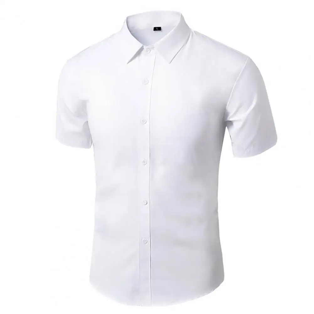 Camisa monocromática de negócios masculina, clássica, básica, casual, fina, manga curta, azul, branca, preta, trabalho, terno, top