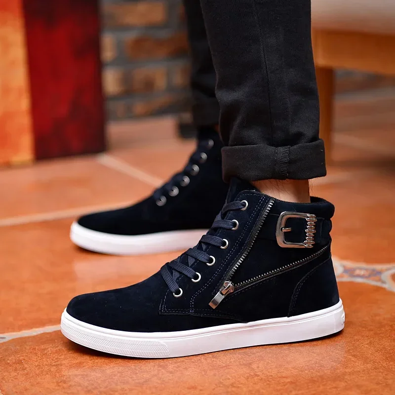 Zipper Men\'s Sneakers High Top Male Sports Boots Frosted Suede Comfortable Casual Sneakers for Men Retro British Style Male Shoe