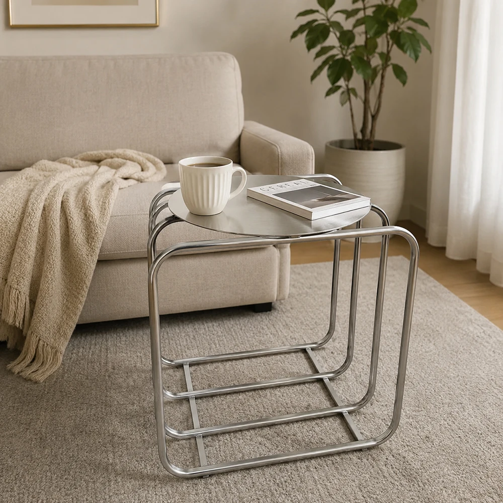 Vintage Metal Side Table, No Assembly Required, Sturdy Accent End Table for Living Room Bedroom Small Space Decor