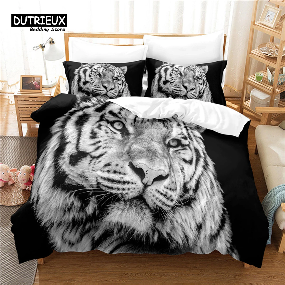 

Mighty Tiger Bedding Set, 3Pcs Duvet Cover Set, Soft Comfortable Breathable Duvet Cover, For Bedroom Guest Room Decor