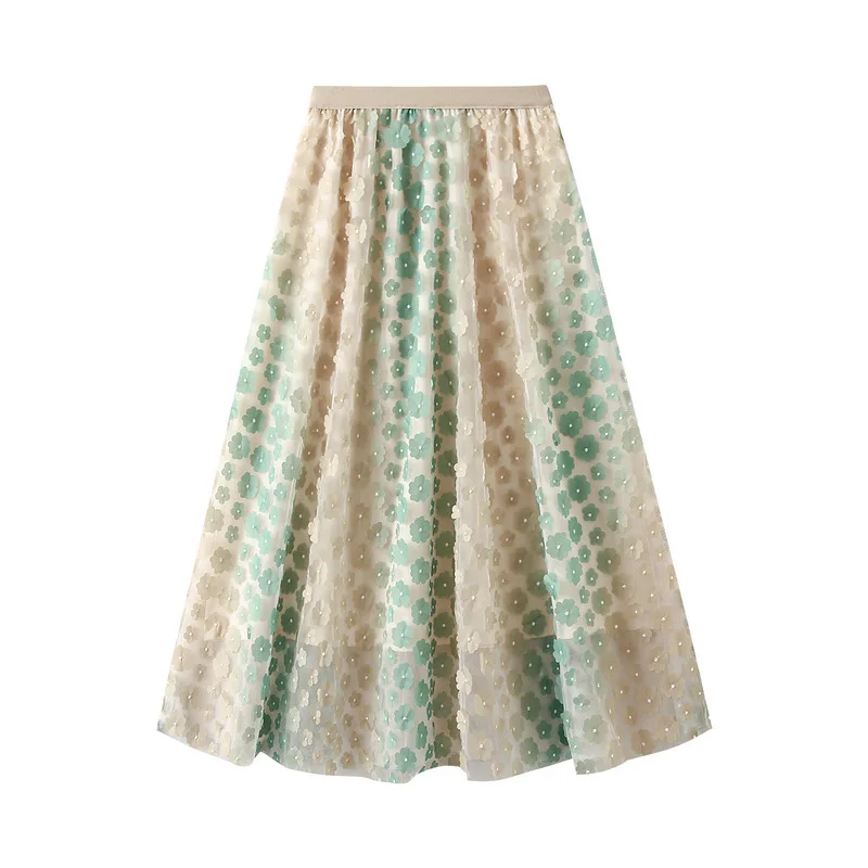 

Heavy Industry Embroidered Flower Mesh Skirt, Umbrella, A-line, Half, Fluffy, Spring, Summer, New