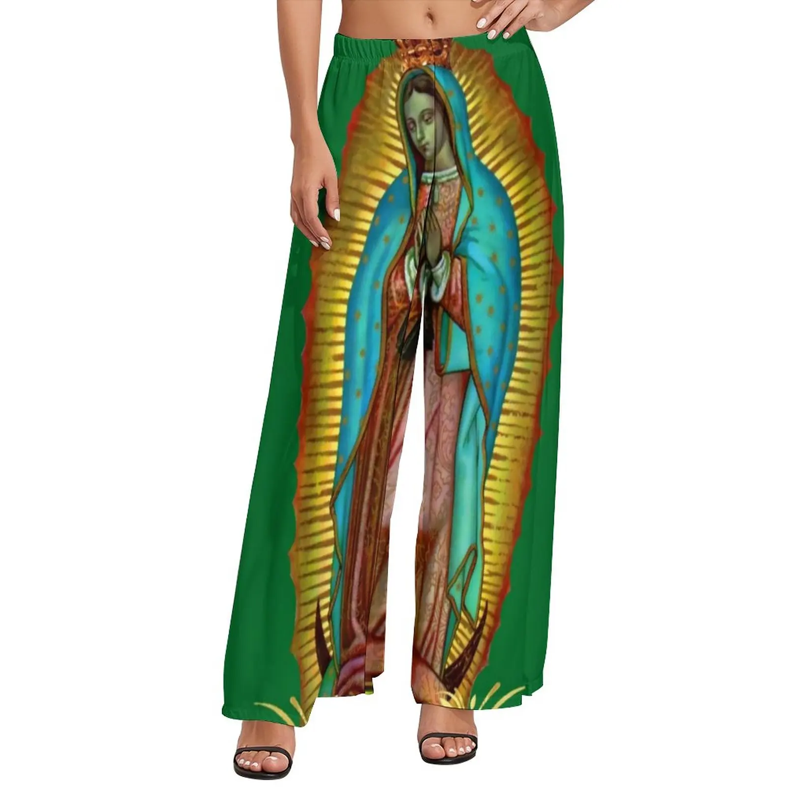 Virgin Mary Straight Pants Mexican Virgin Casual Wide Leg Pants Ladies Big Size Street Fashion Pattern Trousers