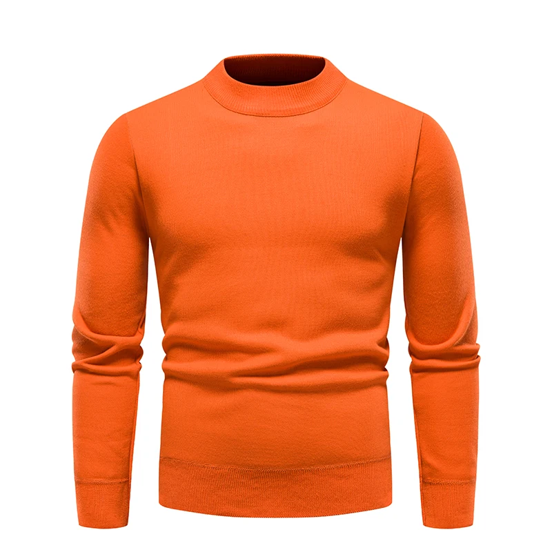 Men's Fleece Warm Sweater O-Neck Knitted Pullover Bottom Shirt Orange White Male Clothes Slim Fit Solid Black Brown Jumper