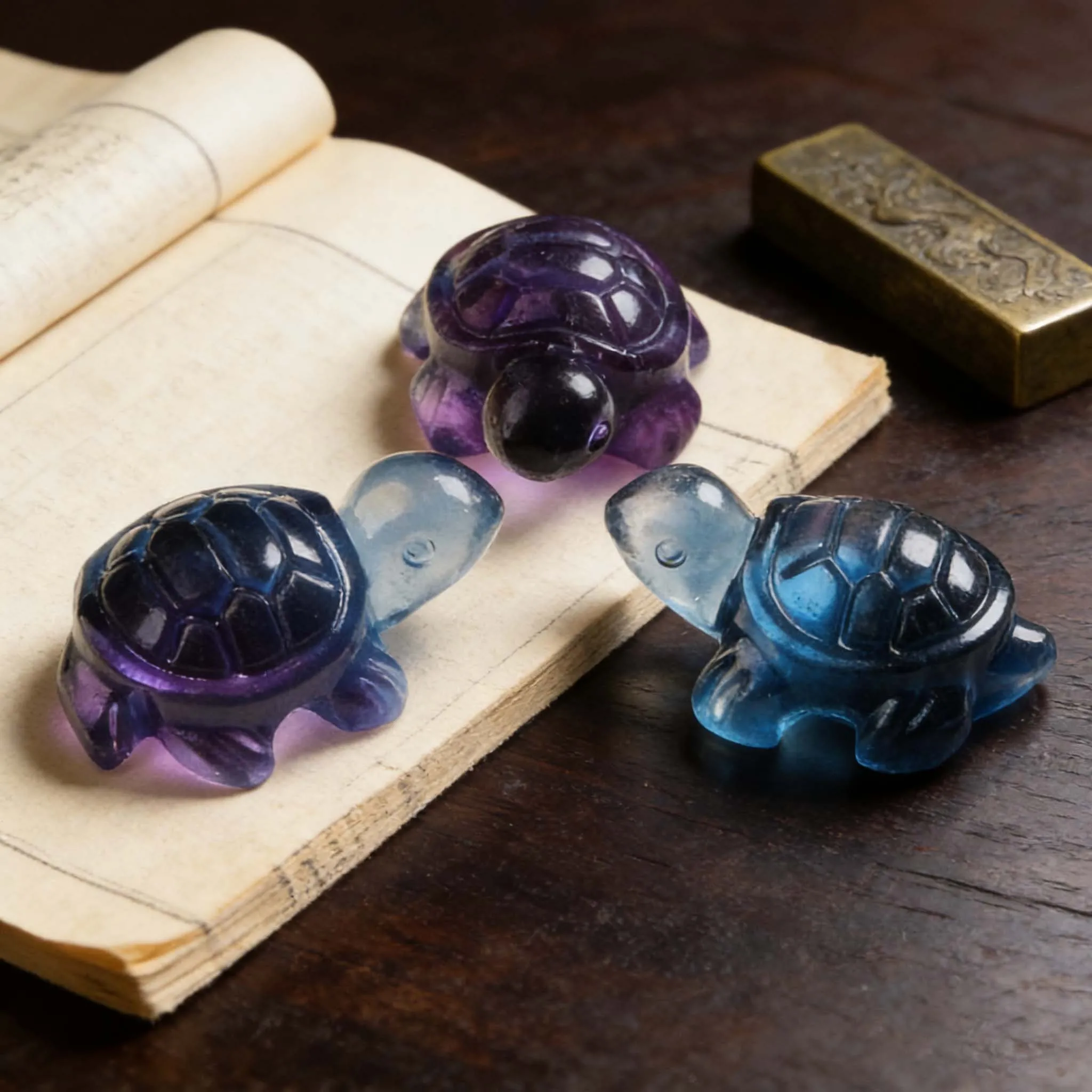 Natural Colored Fluorite Turtle - Creative Carved Crystal for Home Decor Ideal Craft Kids Gift