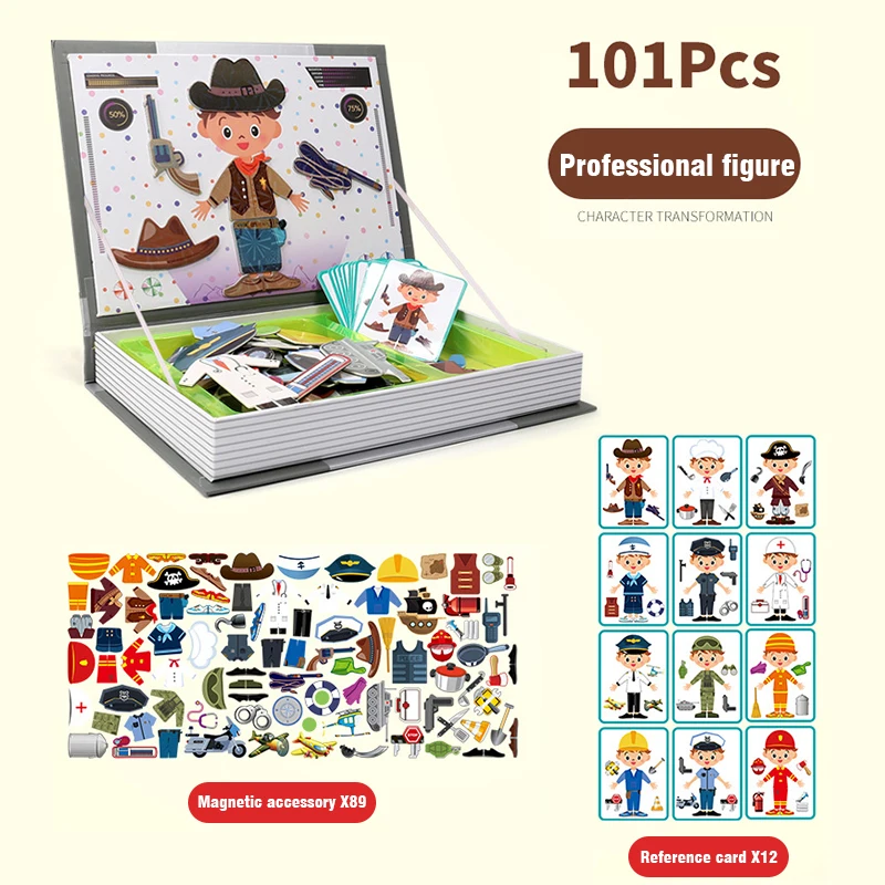 Livro magnético dos desenhos animados crianças brinquedo quebra-cabeça mix e jogo com caixa montessori avançado jogos educativos presente infantil