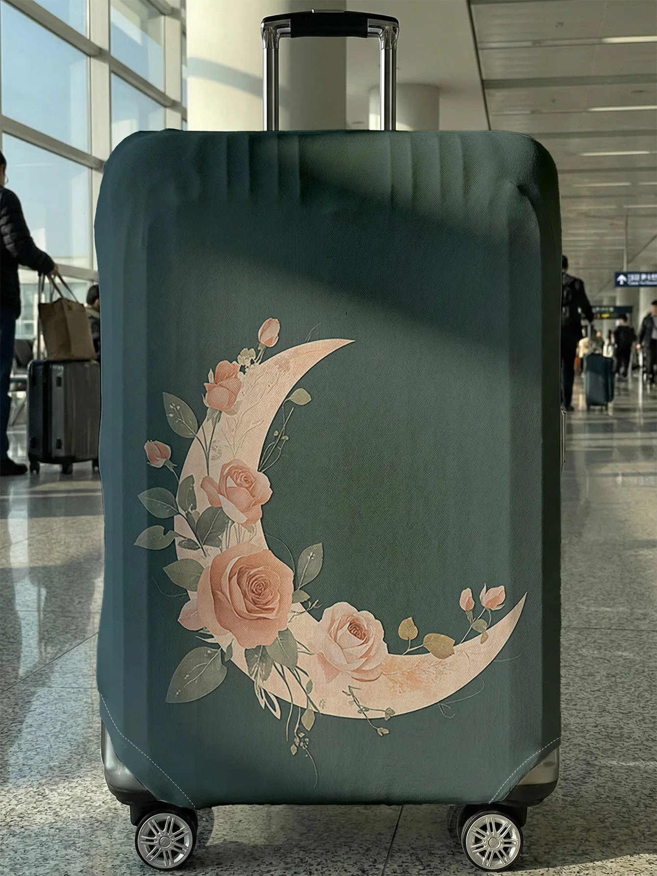 

Dark Green Moon Rose Print Luggage Cover, Suitable for 18-32 Inch Luggage Cover, Luggage Handle Glove, Travel Accessories