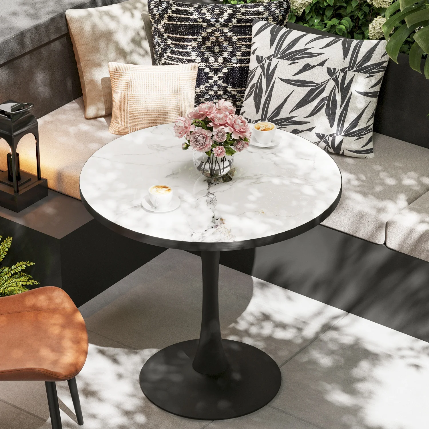 42 inch patio table with umbrella hole Outdoor 42'' Round Dining 2.24'' Hole, Cast Aluminum Tabletop, for Patio, Garden, Backyard and Balcony, Black with Gold-painted With secured adjustable feet 42 Inch Round Patio Dining